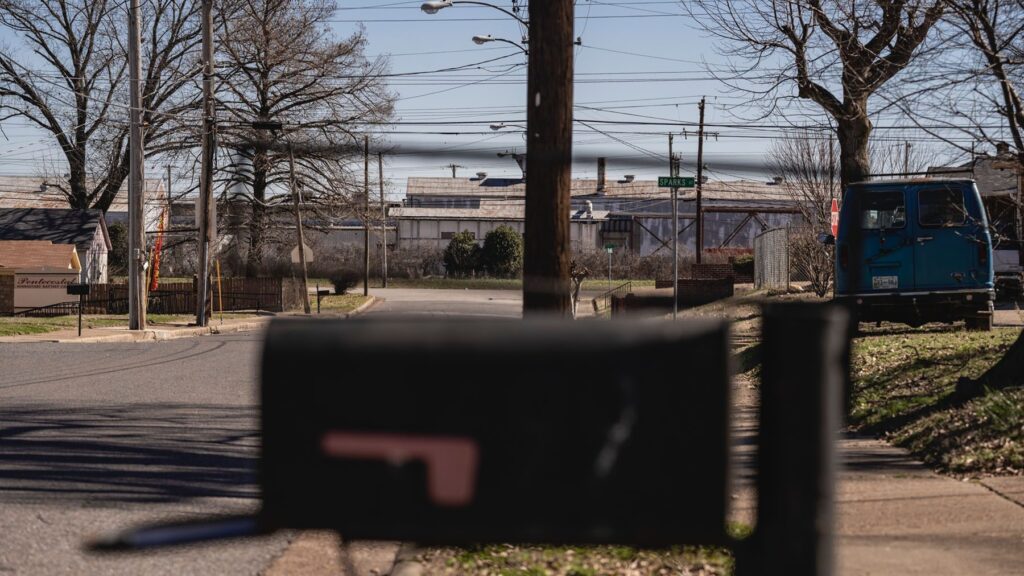 A view of Norris Street in the south Memphis neighborhood surrounding the old Defense Depot (seen at the end of the street).